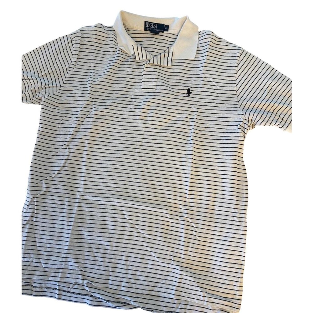 Polo Ralph Lauren Polo Mens XL White Striped Short Sleeve Pique Preppy VTG